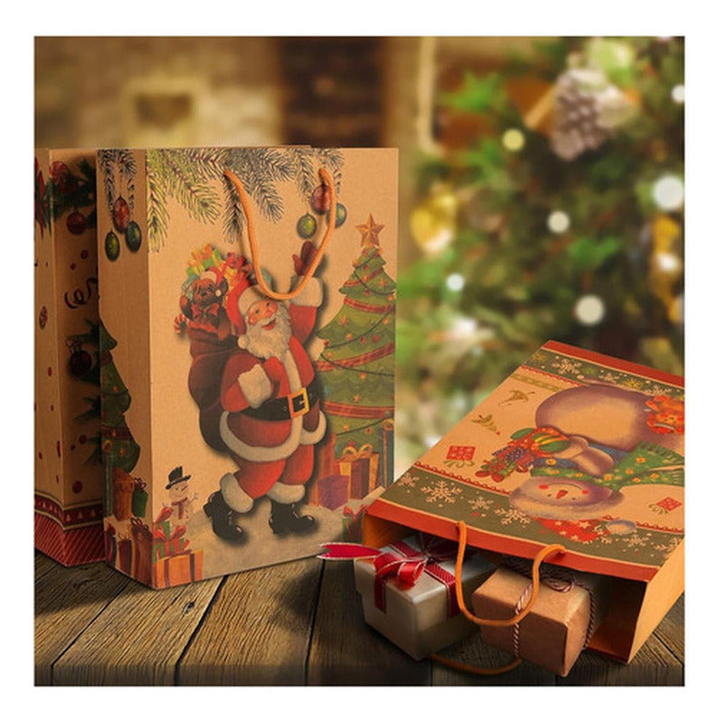12 Bolsas De Regalo Navidad Kraft Premium Grande - Norplat