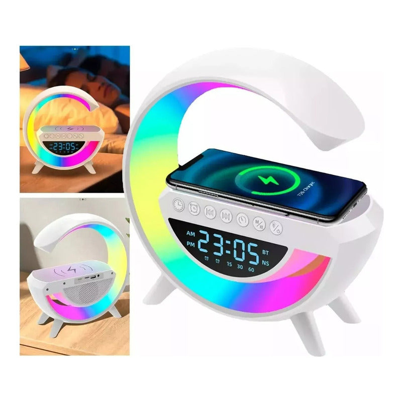 Parlante Bt Fm + Cargador Inalámbrico Reloj Lampara Norplat