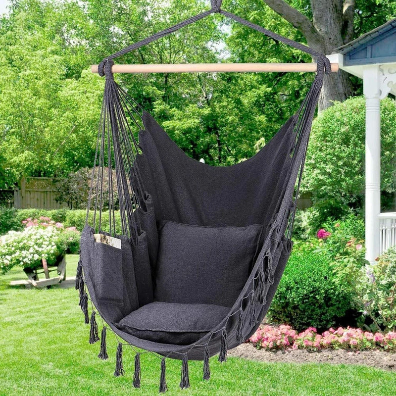 Silla Colgante Columpio Hamaca Con Almohadones - Norplat Gris Oscuro