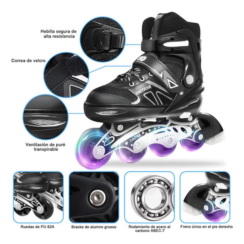 Patines En Linea Rollers Adolescentes Adultos Ajustable