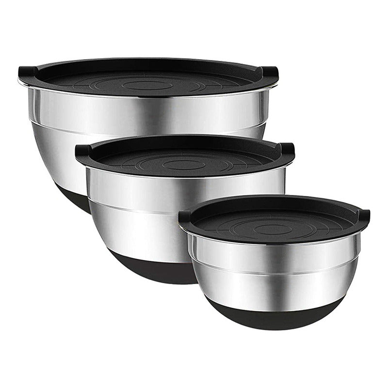 Set 3 Bowls Con Tapa Acero Inoxidable Antideslizante Norplat