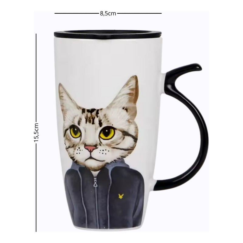 Taza Tazón Grande Gato 650ml Tapa Cuchara Bombilla - Norplat
