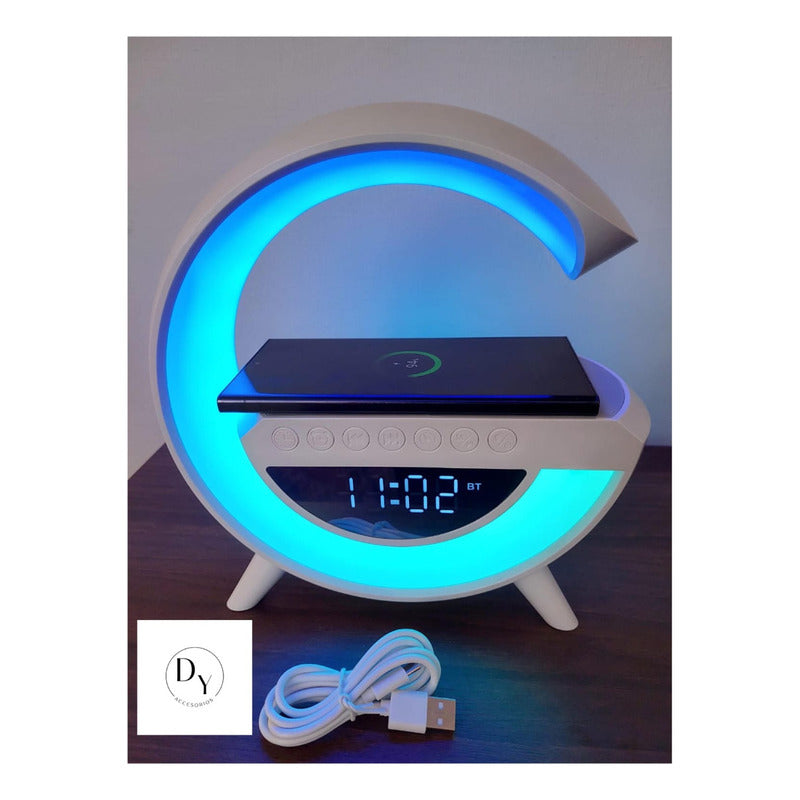Parlante Bt Fm + Cargador Inalámbrico Reloj Lampara Norplat