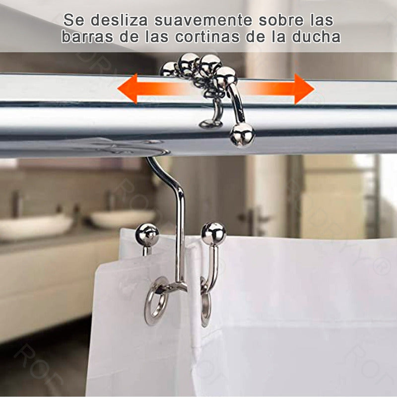 12 Ganchos Cortinas Baño Ducha Metálicos Deslizantes Norplat