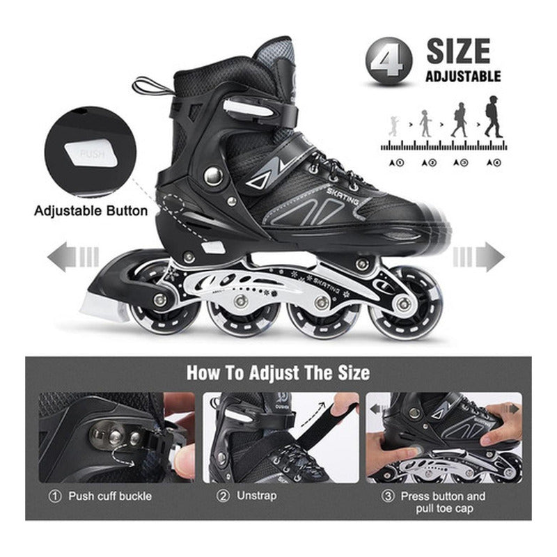Patines En Linea Rollers Adolescentes Adultos Ajustable