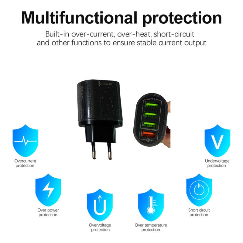 Enchufe Cargador De Viaje Qc3.0 3.1a De Pared 4 Usb 60 W