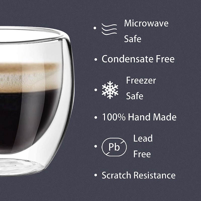 Set 4 Tazas Doble Vidrio Cafe Espresso Doble Pared - Norplat