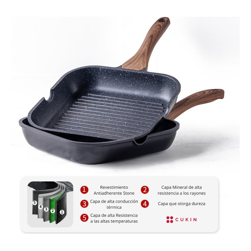 Plancha 28 Cm Antiadherente Aluminio Fundido Grill - Cukin