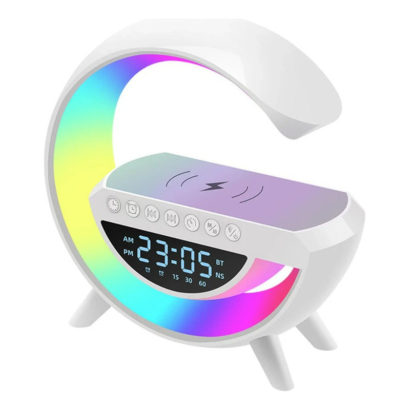 Parlante Bt Fm + Cargador Inalámbrico Reloj Lampara Norplat