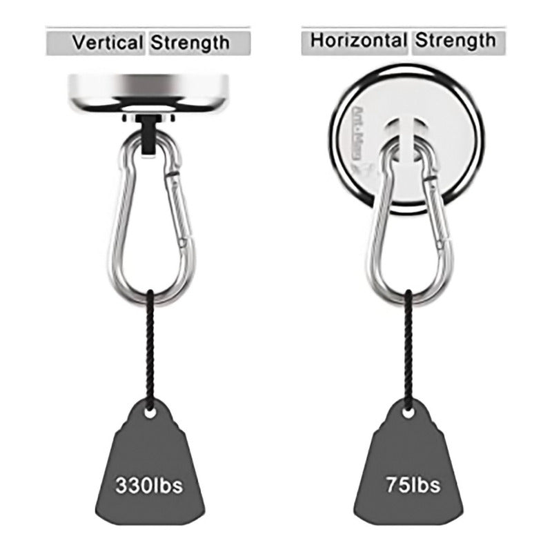 Ganchos Magnéticos Para 40 Kg Con Imán Neodimio Y Mosquetón