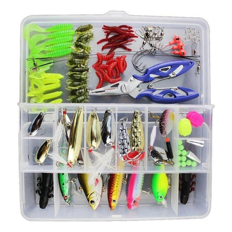 Kit De Pesca 101 Señuelos Alicates Anzuelos Vinilos Norplat