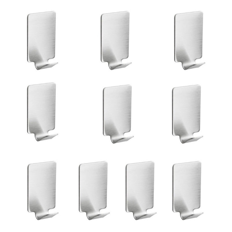 Pack De 10 Colgadores Percha Ancho Baño Organizador Adhesivo Plateado
