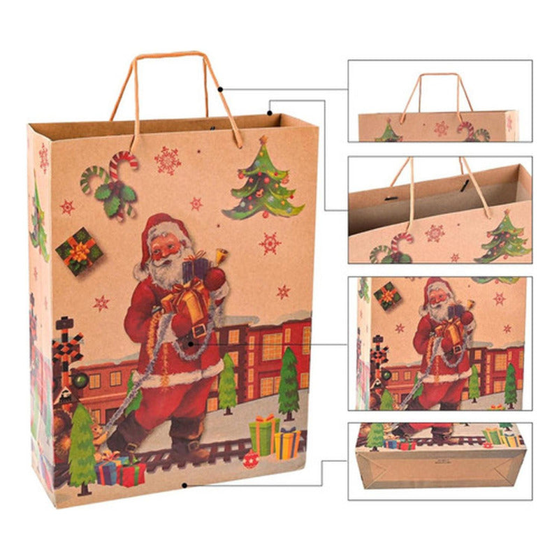 12 Bolsas De Regalo Navidad Kraft Premium Grande - Norplat