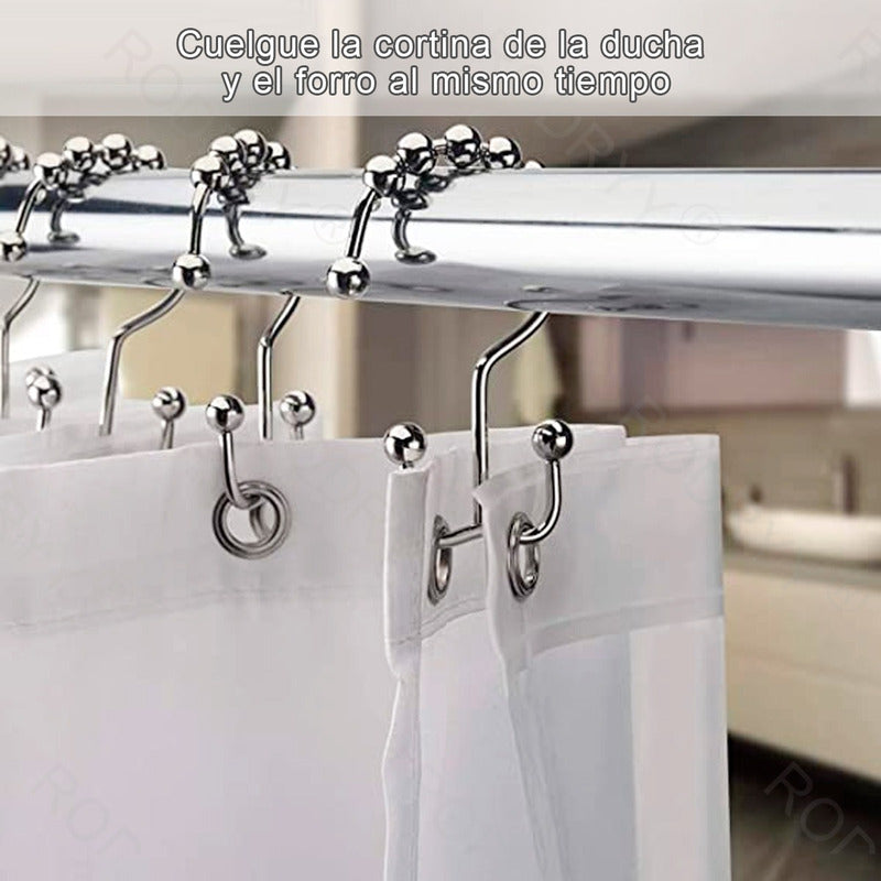 12 Ganchos Cortinas Baño Ducha Metálicos Deslizantes Norplat