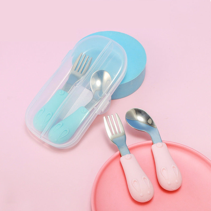 Set De Cubiertos Niño Niña Bebe Cuchara Tenedor Con Estuche