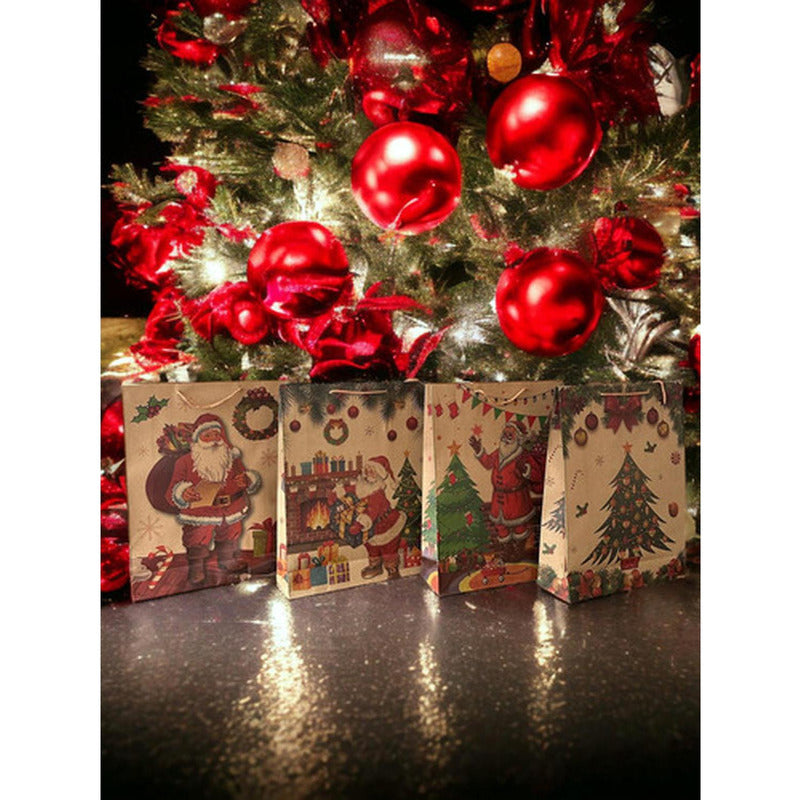12 Bolsas De Regalo Navidad Kraft Premium Grande - Norplat