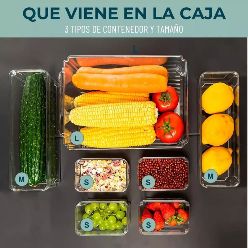 Organizador Refrigerador Set 7 Contenedores Con Tapa - Cukin