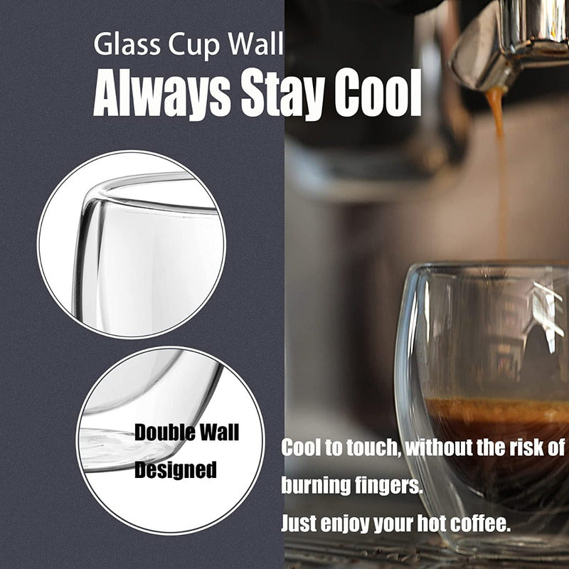 Set 4 Tazas Doble Vidrio Cafe Espresso Doble Pared - Norplat