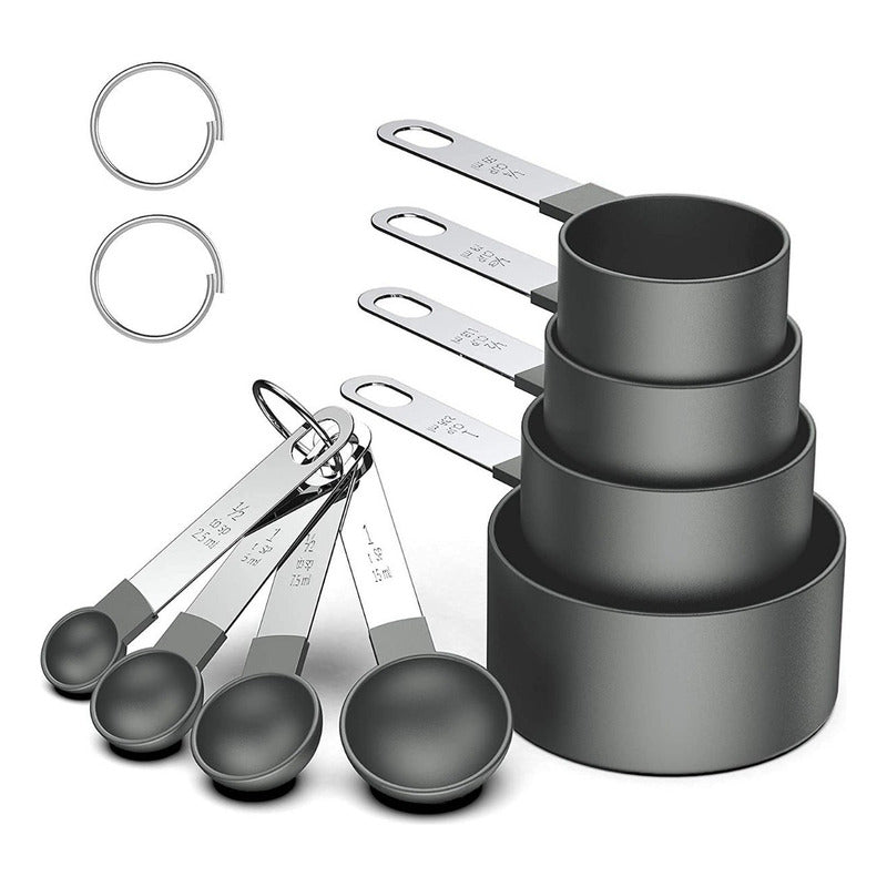 4 Cucharas + 4 Tazas Medidora Mango Acero Inoxidable Norplat