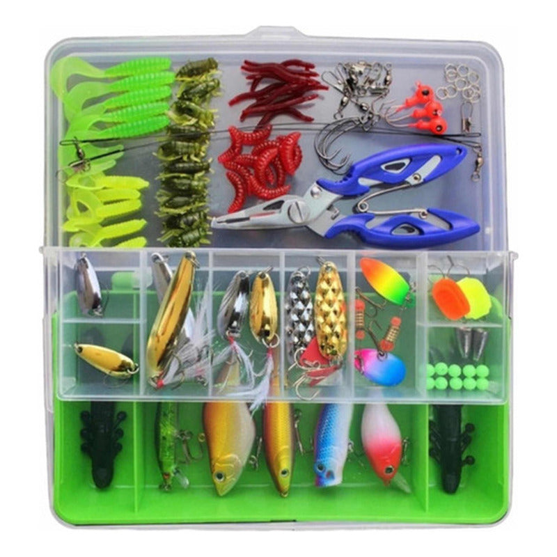 Kit De Pesca 101 Señuelos Alicates Anzuelos Vinilos Norplat
