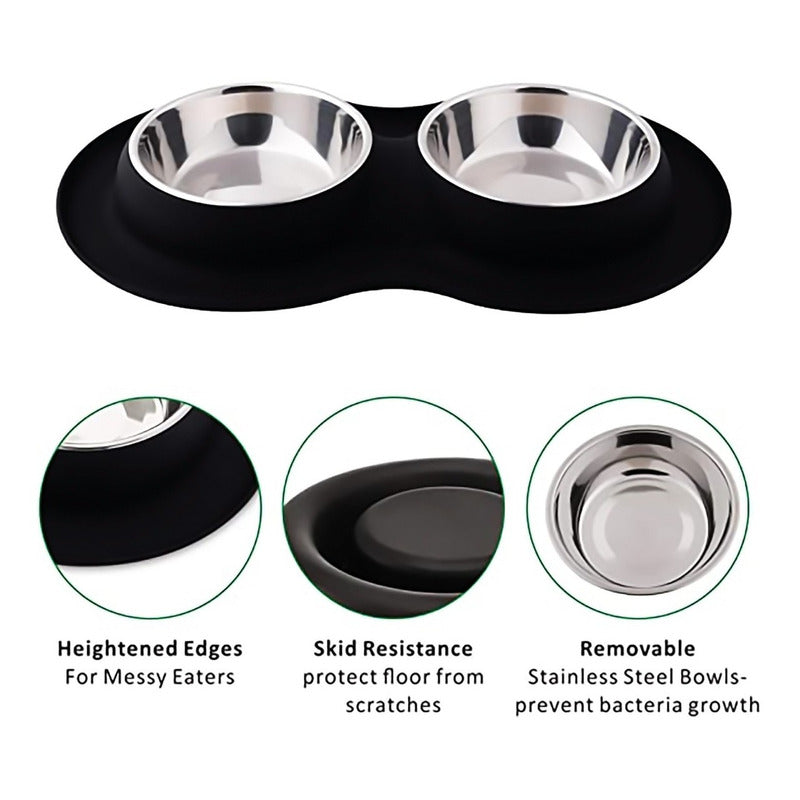 Plato Doble Silicona Platos Para Perro Bebedero Comedero Wuf