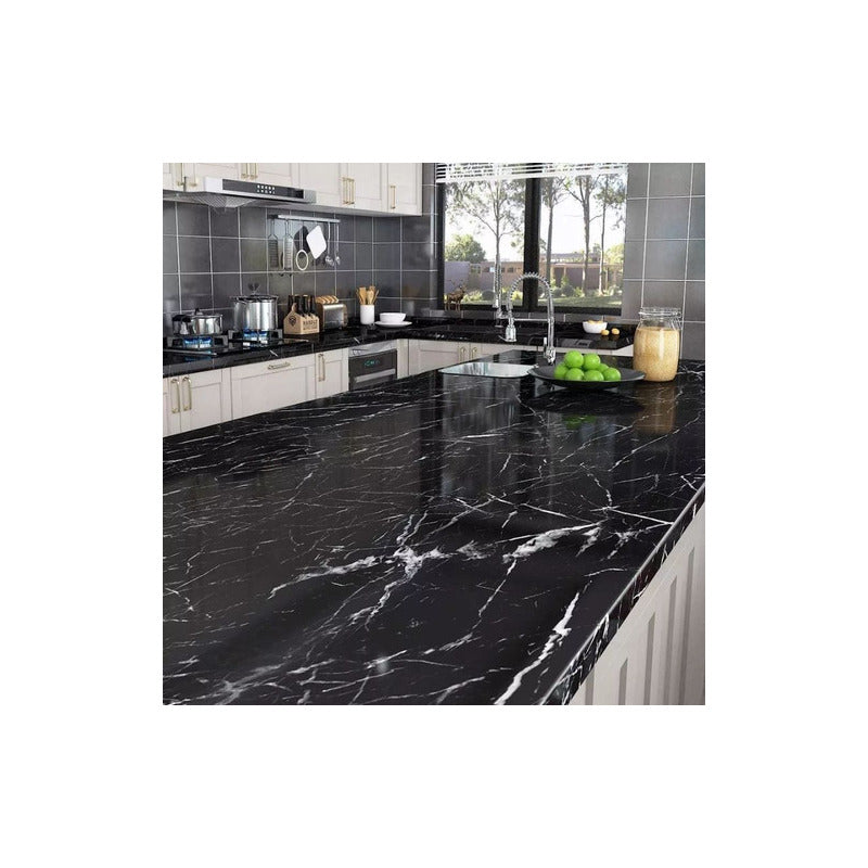 Vinilo Decorativo Adhesivo Norplat Para Cocina Marmol 2mts Negro