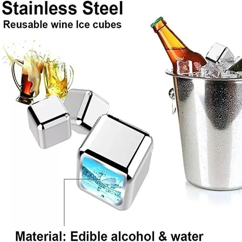Set 4 Cubos De Acero Inoxidable Para Enfriar Bebidas