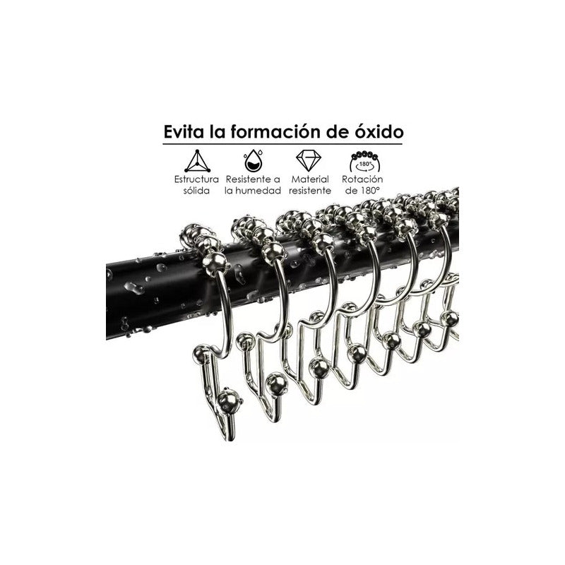 12 Ganchos Cortinas Baño Ducha Metálicos Deslizantes Norplat