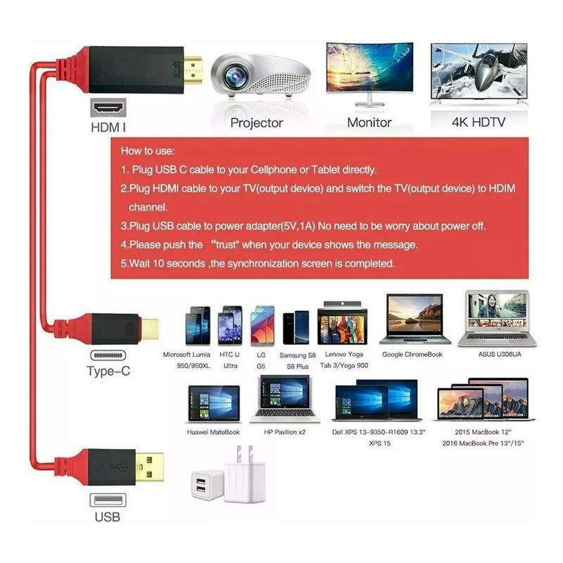 Cable Hdmi Tipo C Usb 3.1 Compatible Emui Mac Samsung Huawei