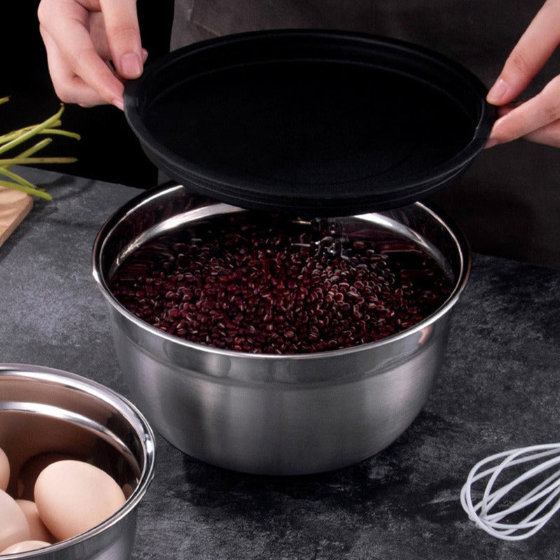 Set 3 Bowls Con Tapa Acero Inoxidable Antideslizante Norplat