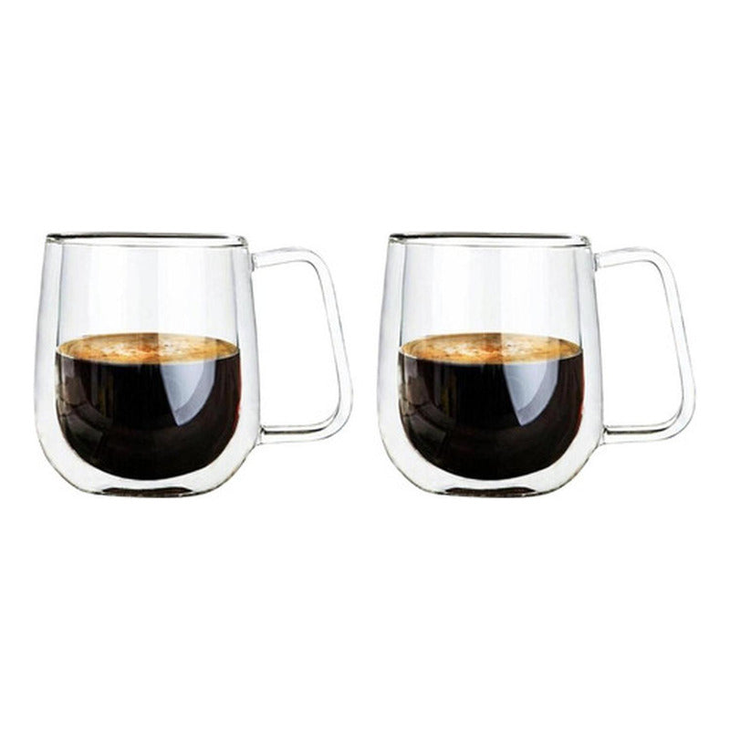 Set 2 Tazas Doble Pared Vidrio 250ml Cafe Cappuccino Norplat