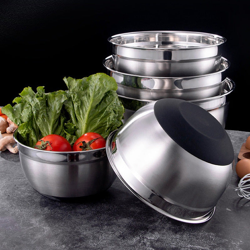 Set 3 Bowls Con Tapa Acero Inoxidable Antideslizante Norplat