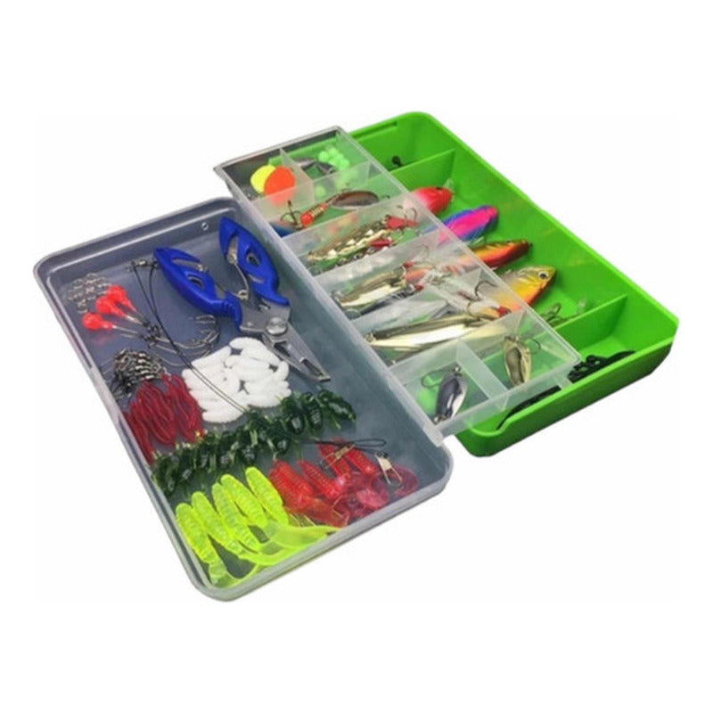 Kit De Pesca 101 Señuelos Alicates Anzuelos Vinilos Norplat