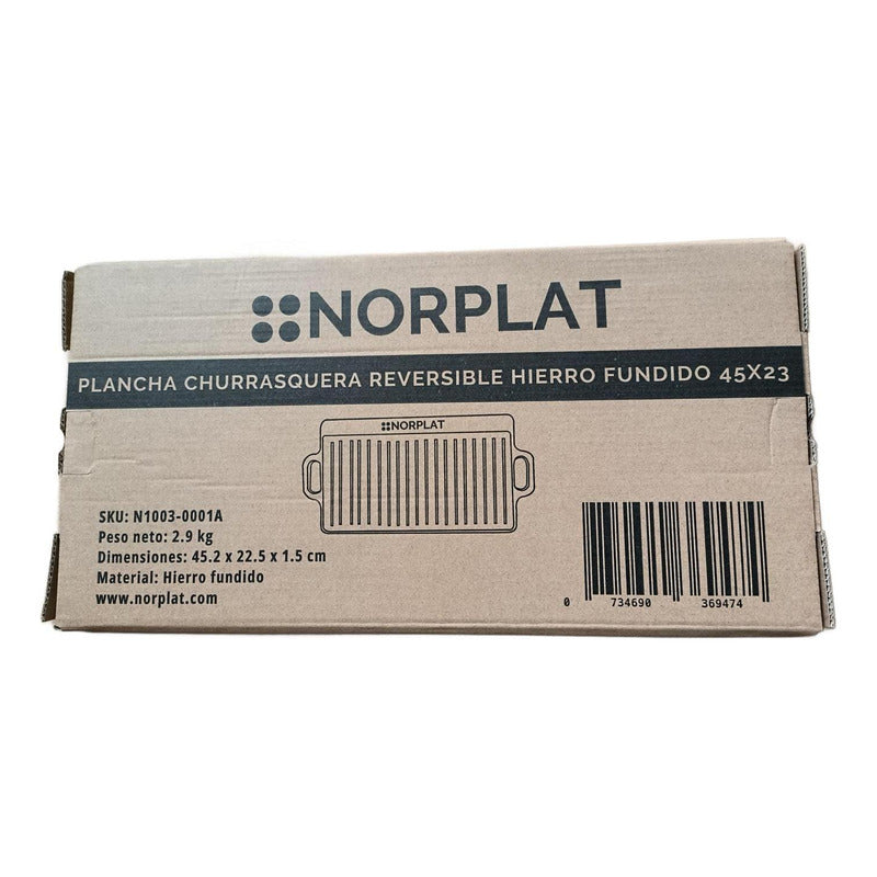 Plancha Churrasquera Norplat Hierro Fundido 2en1 45x22x1.5cm