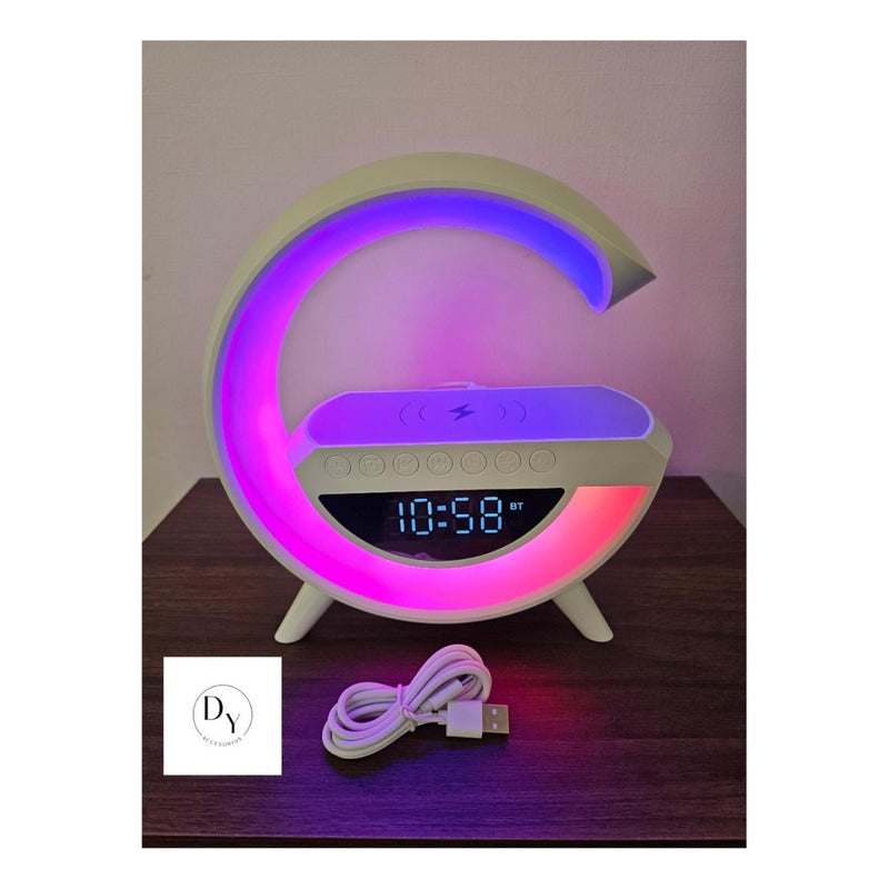 Parlante Bt Fm + Cargador Inalámbrico Reloj Lampara Norplat