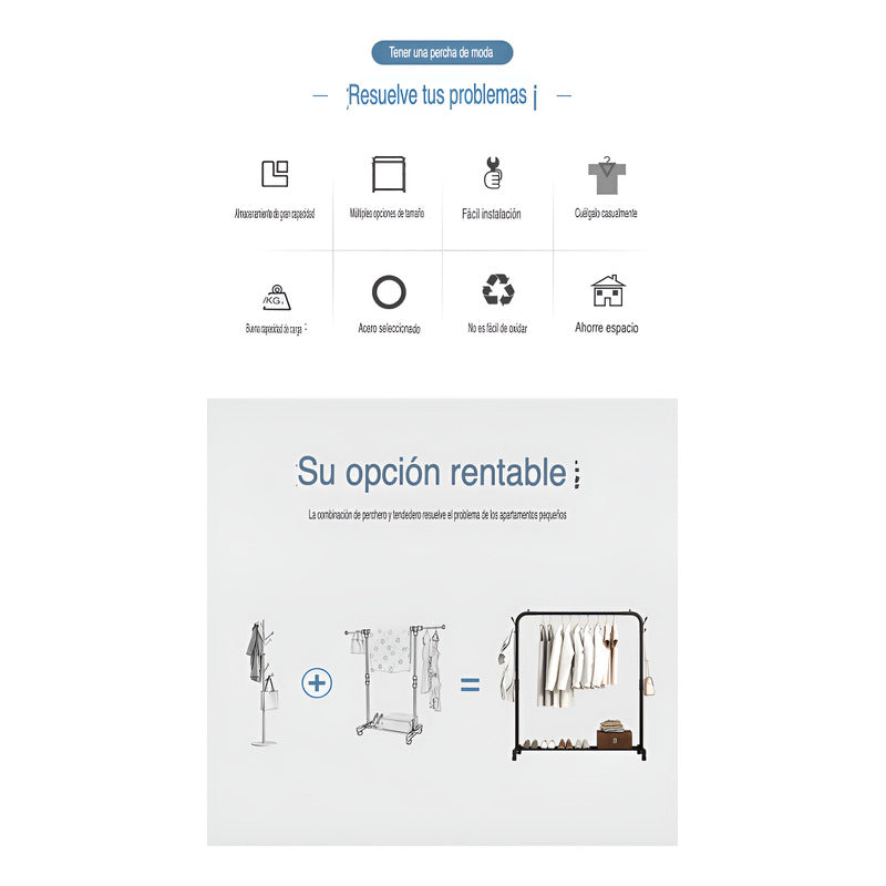 Perchero Exhibidor Colgadores Ropa Metálico Ruedas - Norplat