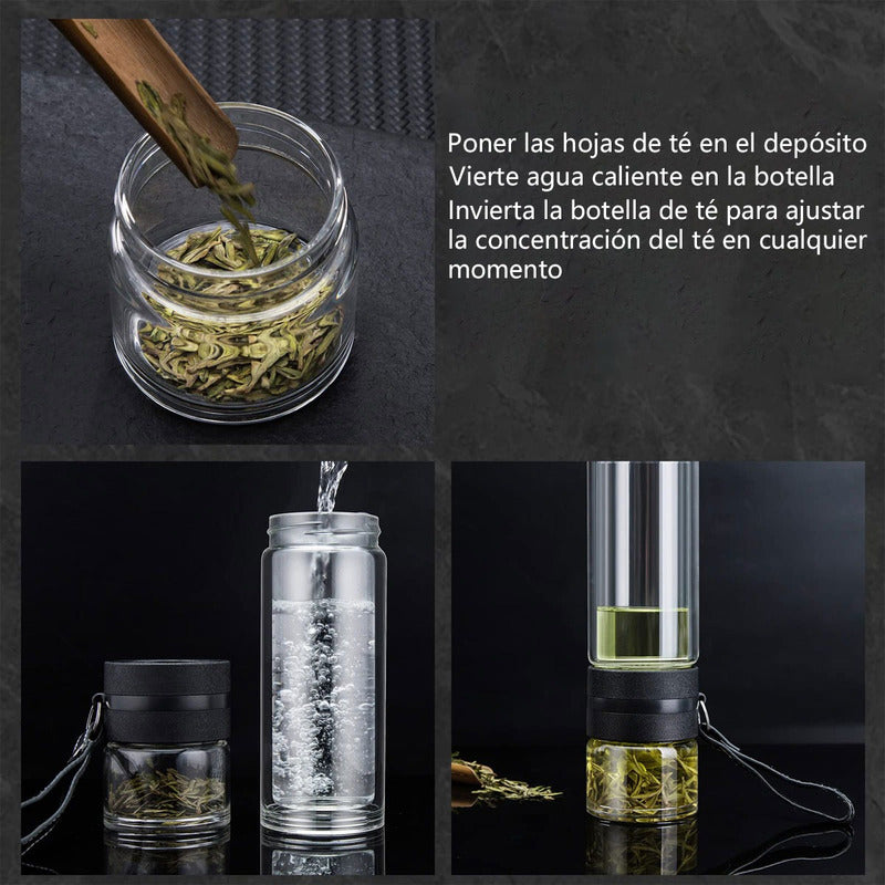 Botella Infusor Vidrio Borosilicato Infusión Separado De Té