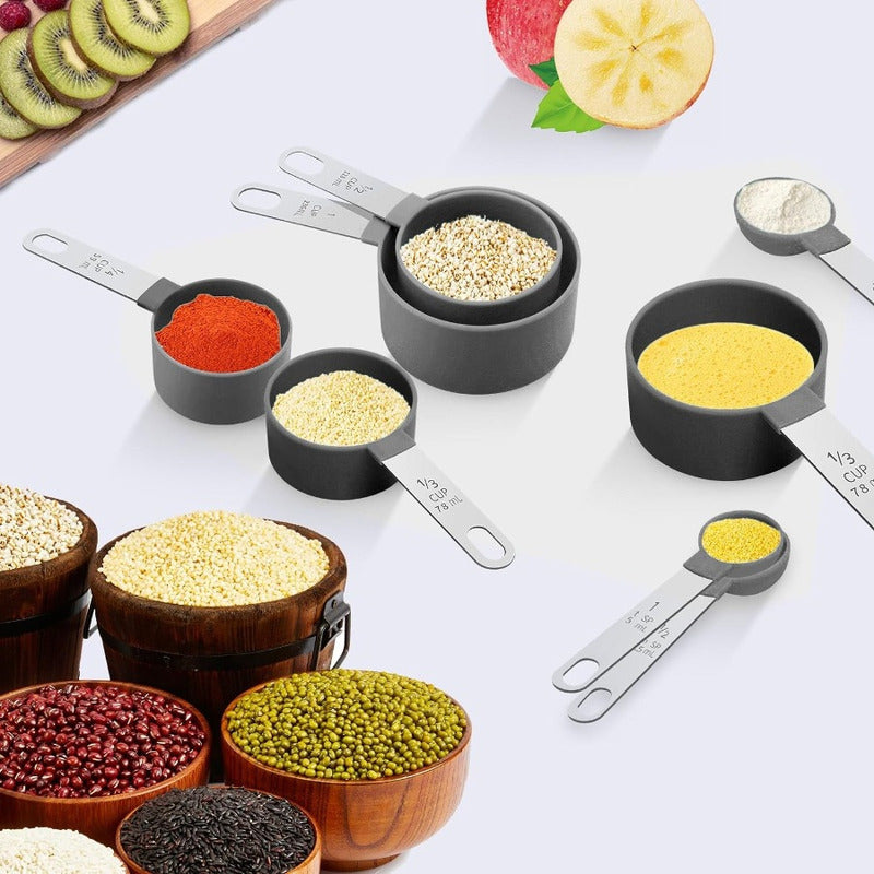 4 Cucharas + 4 Tazas Medidora Mango Acero Inoxidable Norplat
