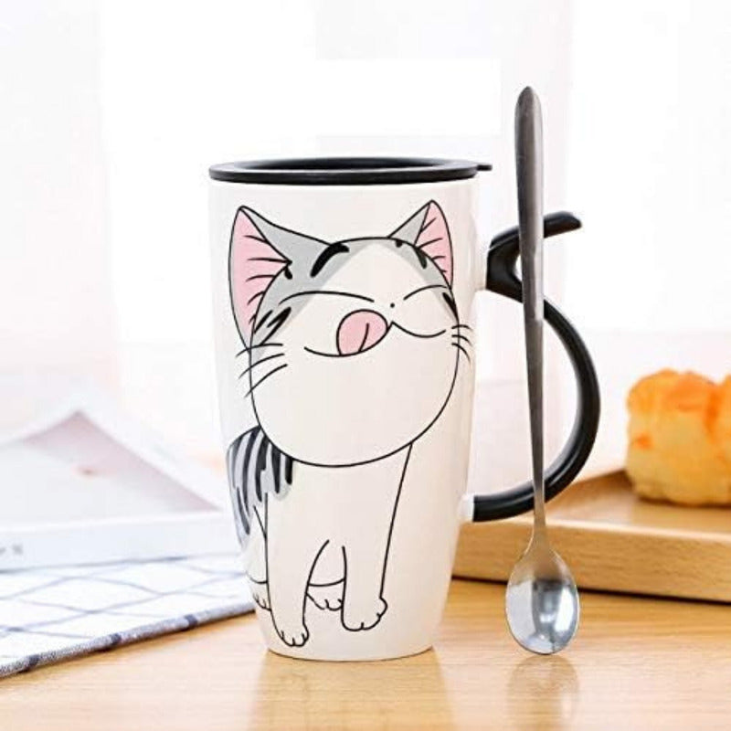 Taza Tazón Grande Gato 650ml Tapa Cuchara Bombilla - Norplat