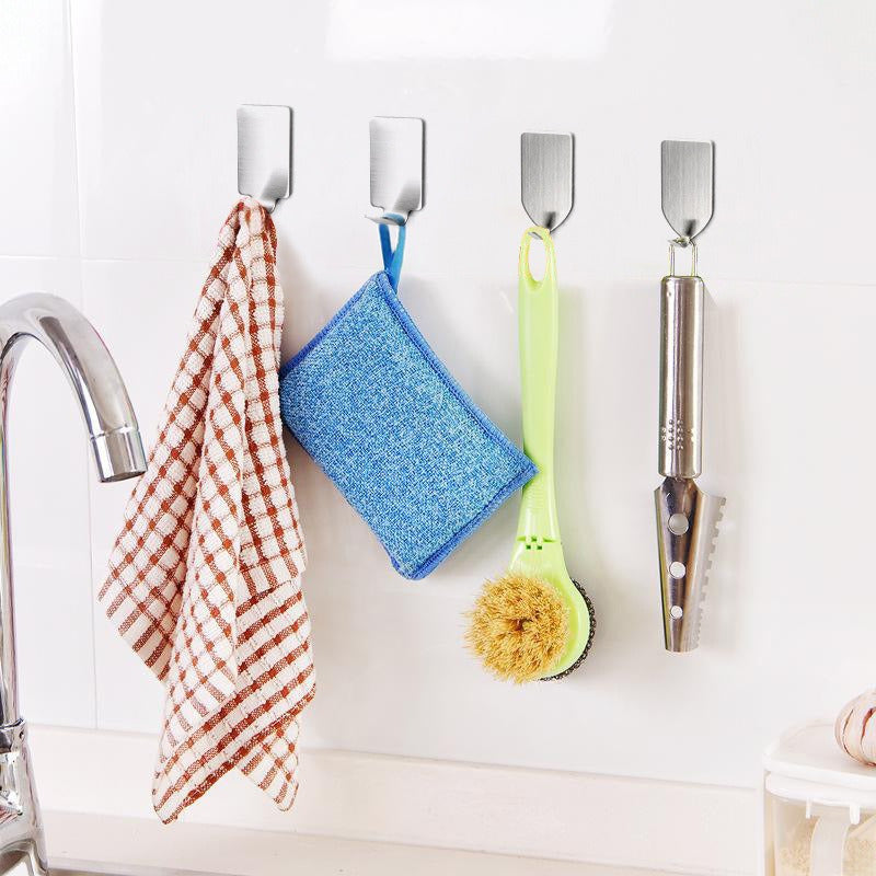 Pack De 10 Colgadores Percha Ancho Baño Organizador Adhesivo Plateado