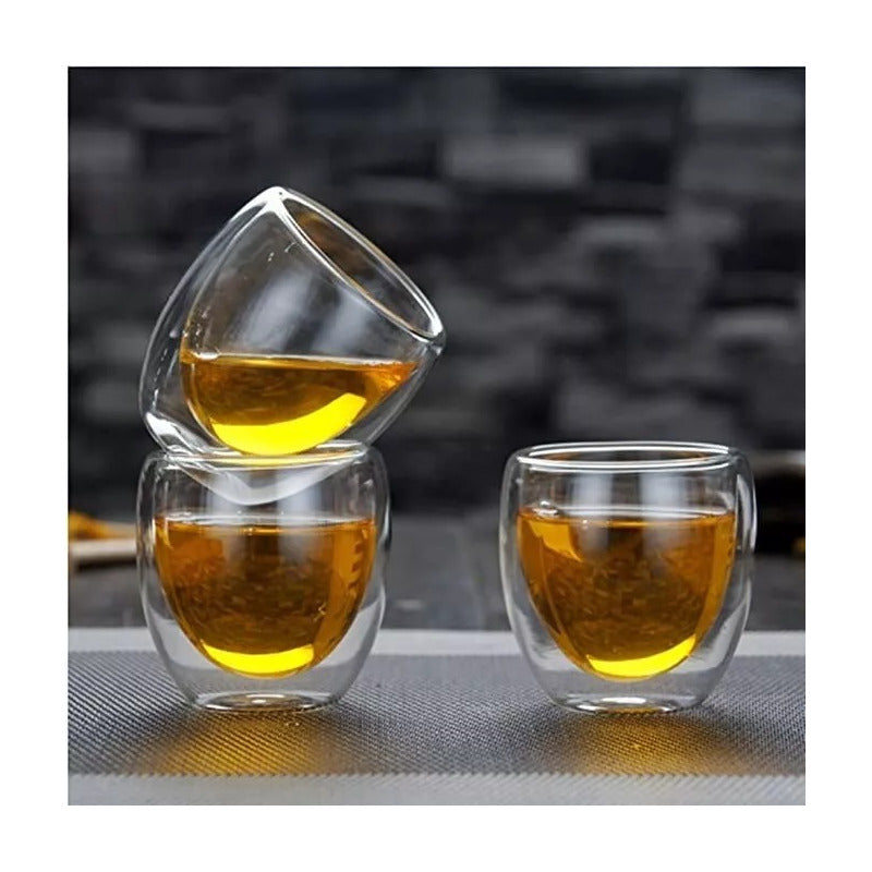 Set 4 Tazas Espresso Doble Pared 250ml Frio, Caliente Cukin