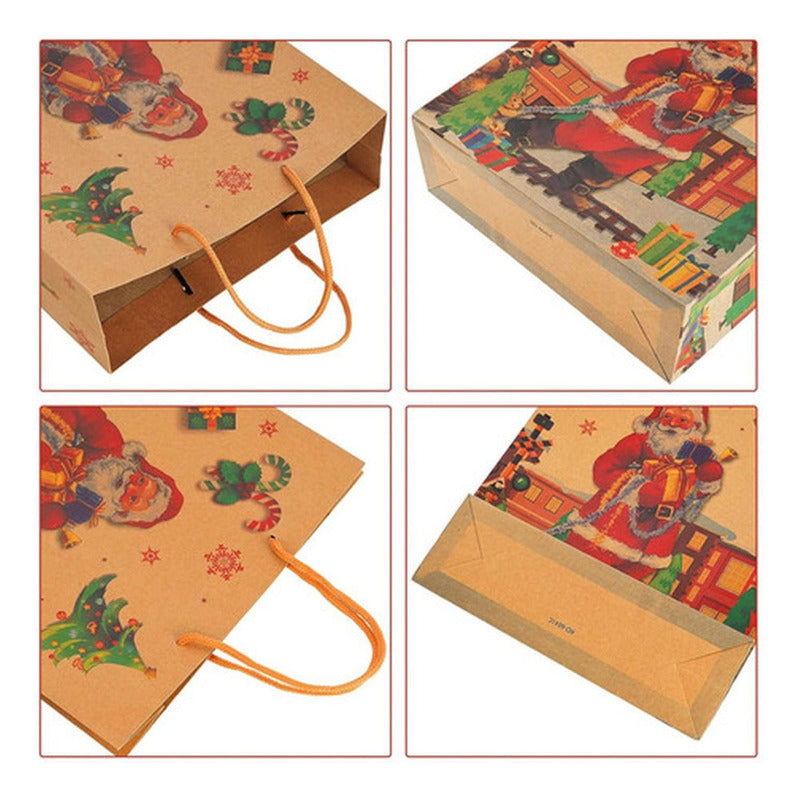 12 Bolsas De Regalo Navidad Kraft Premium Grande - Norplat