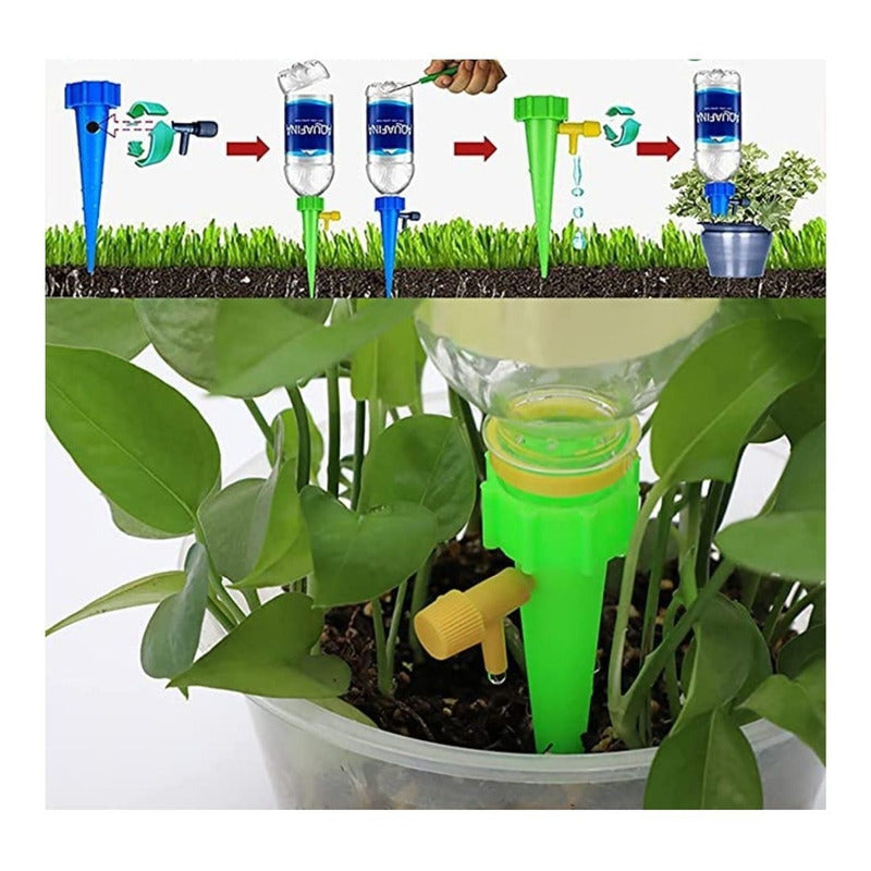 Set 10 Estacas Riego Goteo Para Botella - Verde