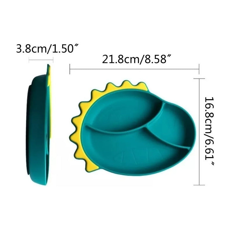 Set Plato De Silicona Dinosaurio Para Bebé Niños + Cubierto