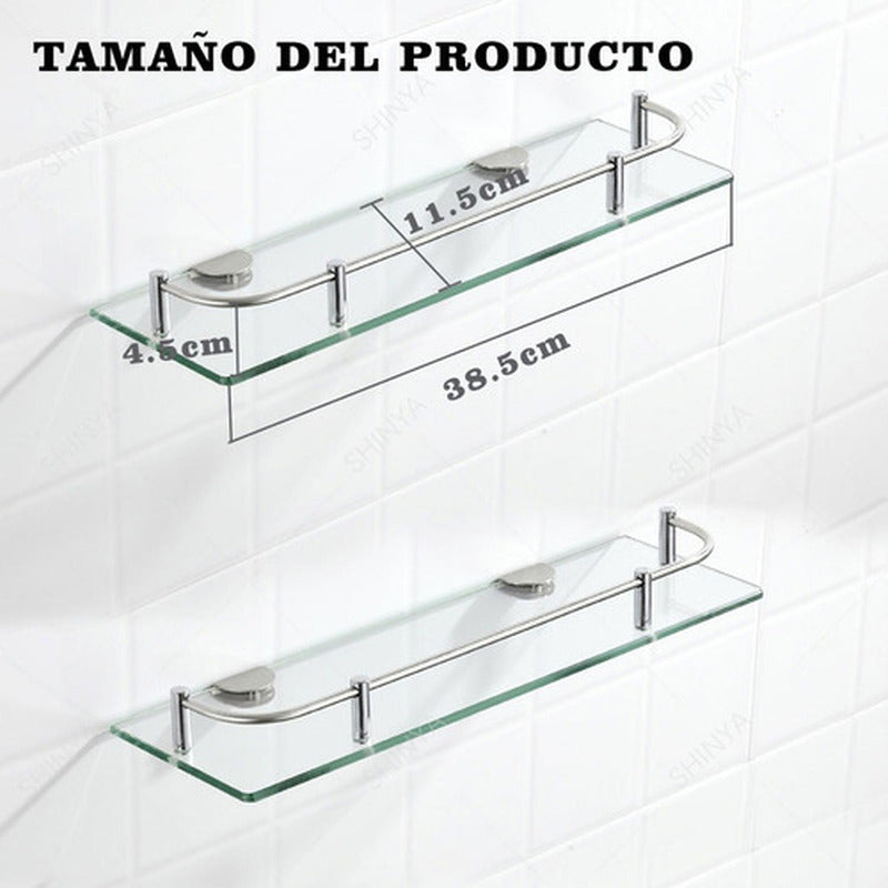 Organizador Ducha Repisa Baño Set 2 Vidrio Templado Norplat