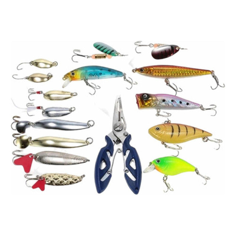Kit De Pesca 101 Señuelos Alicates Anzuelos Vinilos Norplat