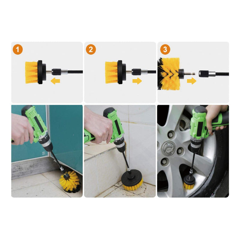Set 4 Cepillos Limpieza Con Taladro Auto Hogar Tapiz Norplat