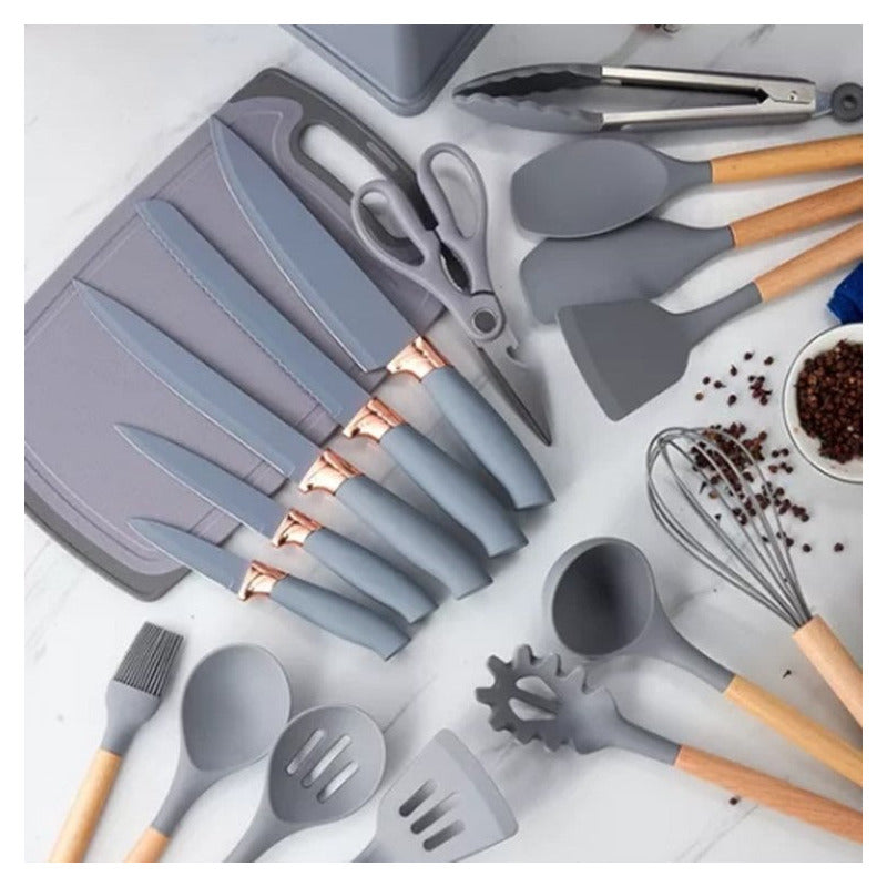 Set 19 Utensilios Cocina Acero Inoxidable Silicona - Norplat