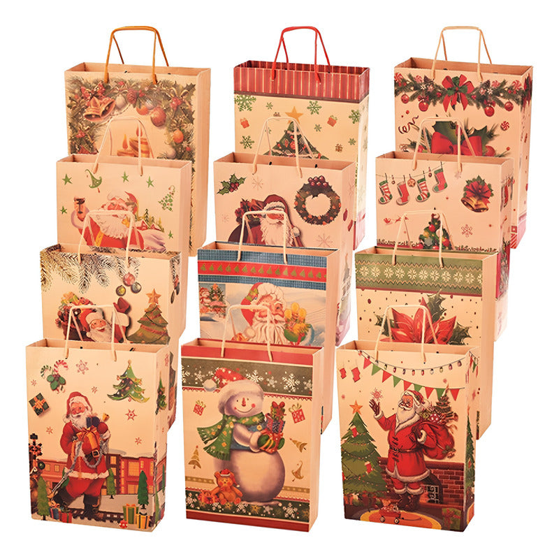 12 Bolsas De Regalo Navidad Kraft Premium Grande - Norplat