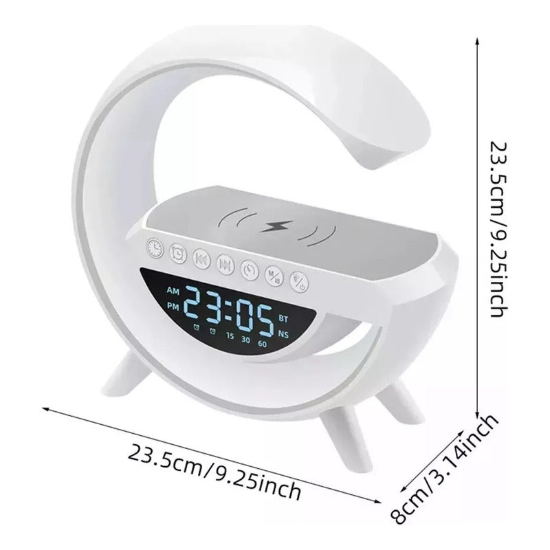Parlante Bt Fm + Cargador Inalámbrico Reloj Lampara Norplat